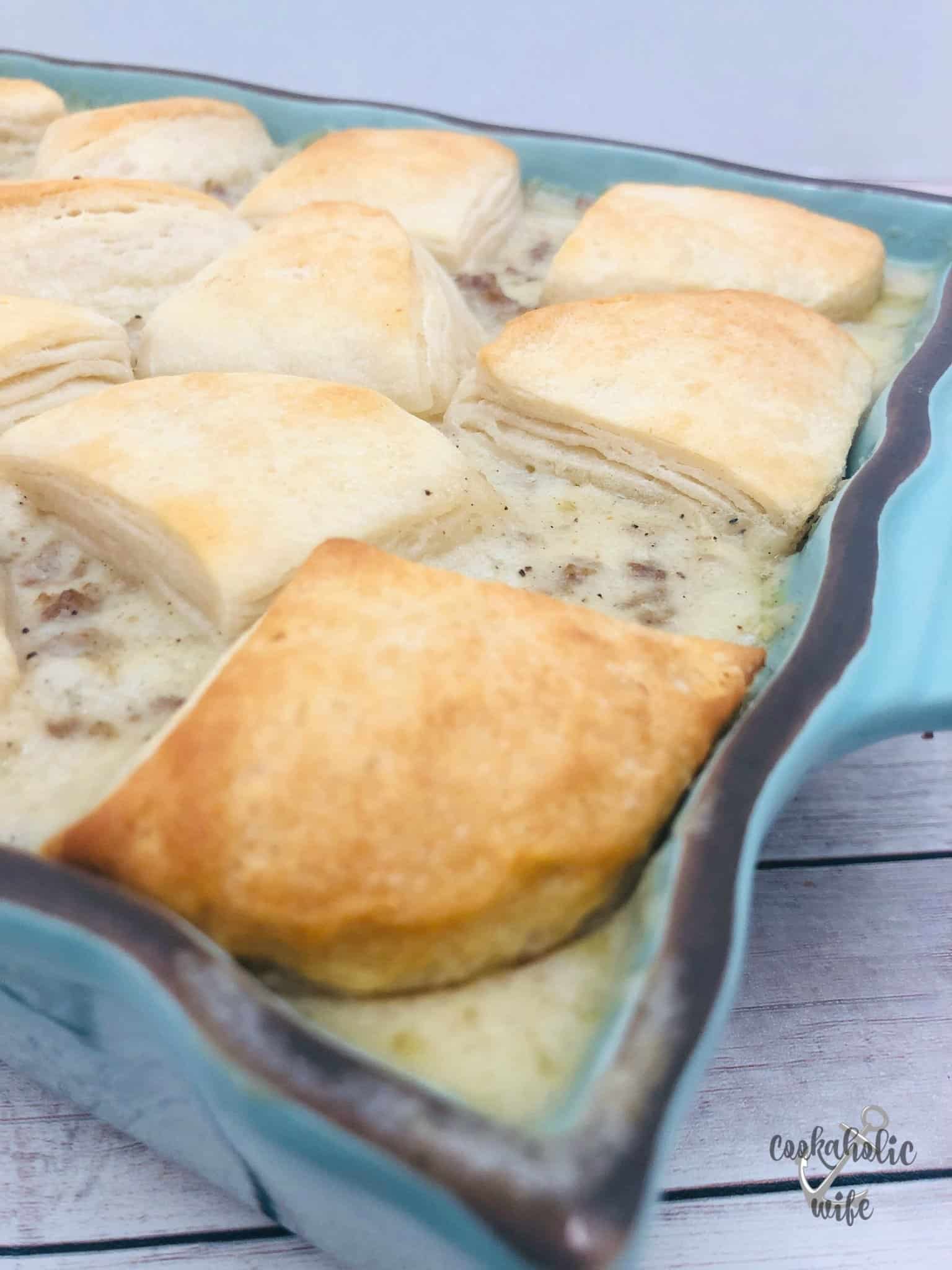 Sausage Gravy Biscuit Casserole - Cookaholic Wife